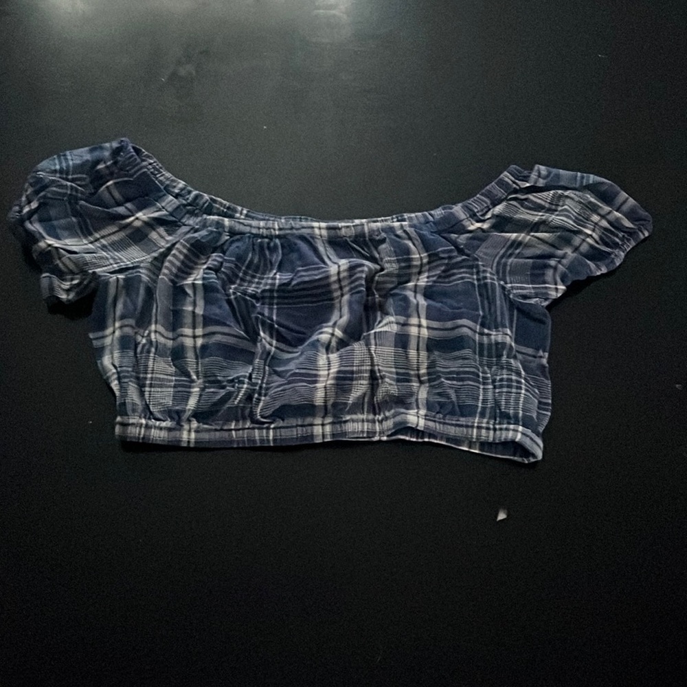 American Eagle Outfitters Crop Top, Size Medium, Blue and White Plaid